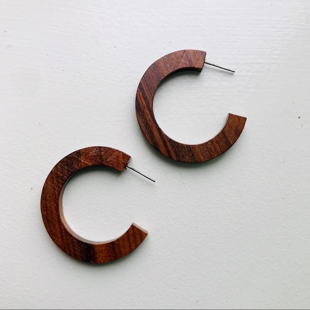 Retro Wooden C-Shaped Hoop Earrings